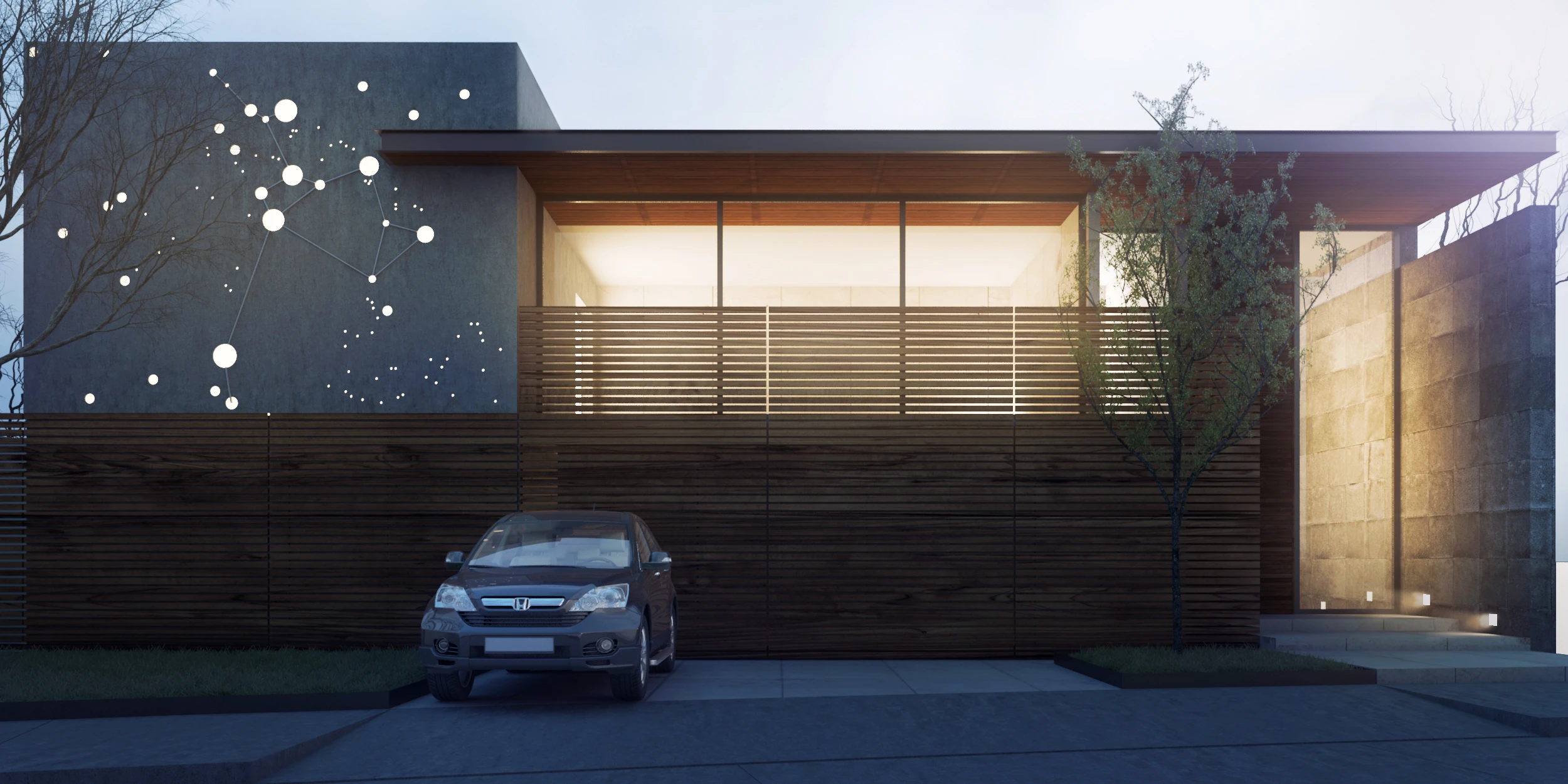 Vivienda unifamiliar en Lugo, render nocturno
