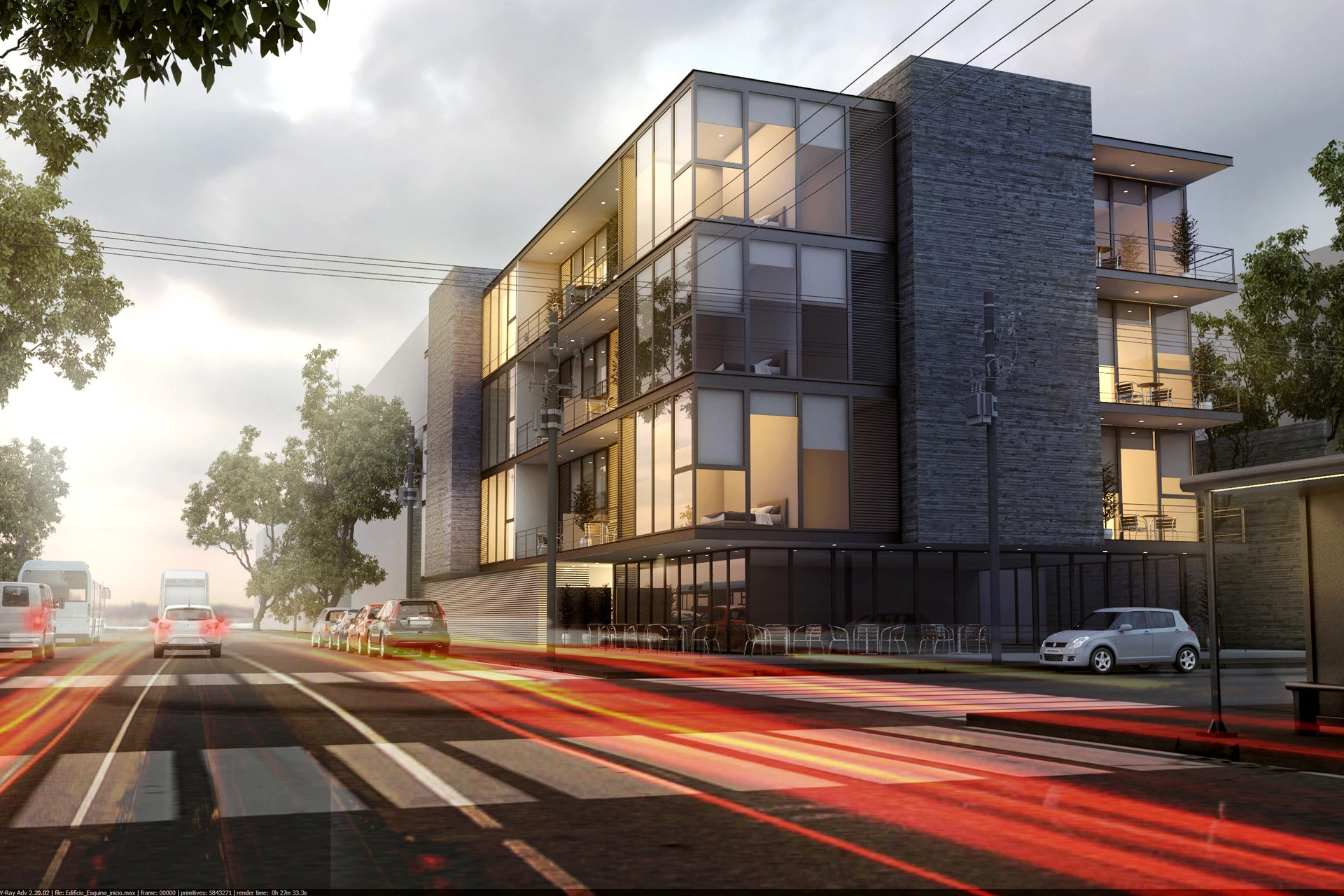 Edificio en esquina en Londres, render exterior