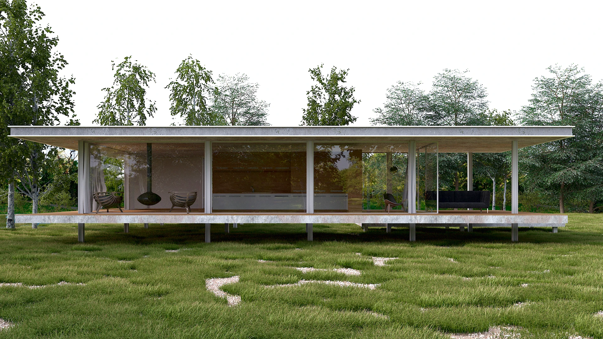 Vivienda unifamiliar en Asturias, render exterior diurno